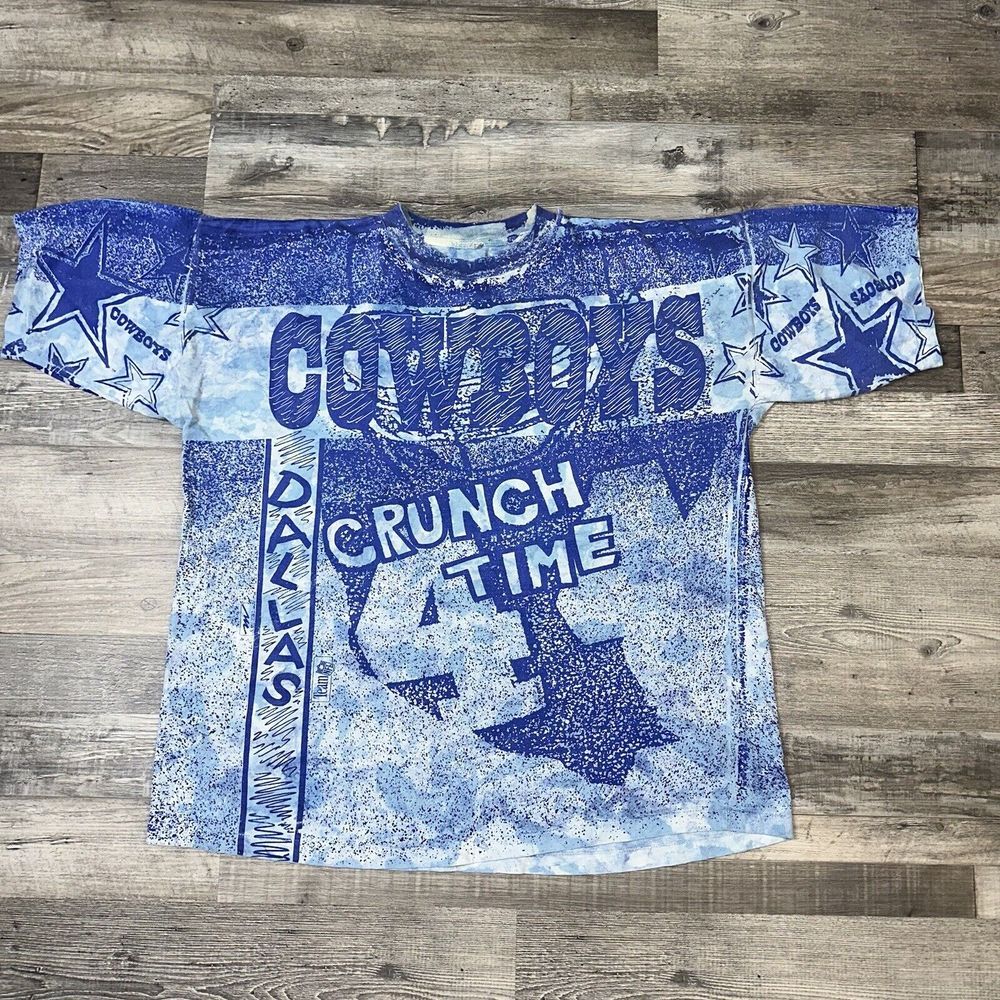 Vintage Dallas Cowboys AOP T Shirt Crunch Time All Over Print Distressed Size XL